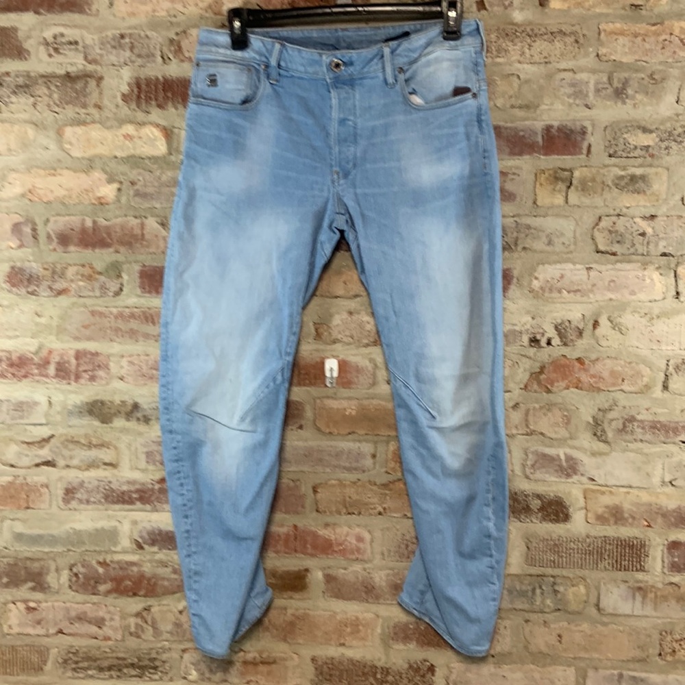 G Raw Arc 3D slim fit light wash jeans 34x32